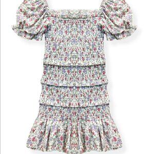 Katie J  NYC Laila Printed Smocked Puff Sleeve Mulberry Bouquet Dress